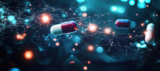 Intelligent pharma analytics powered AI visualized in a detailed vector showing how artificial intelligence analyzes clinical data and market trends to guide drug development 