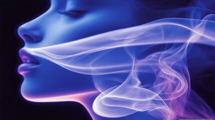 Poster - A captivating profile illuminated by a soft, otherworldly light showcases delicate wisps of smoke swirling gracefully, creating an enchanting, serene atmosphere