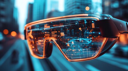 Poster - futuristic smart glasses augmented reality cityscape digital technology modern innovation glasses di
