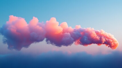 Poster - Puffy pastel clouds float leisurely in a serene sky at twilight, casting a warm glow over the horizon. This mesmerizing natural phenomenon invites reflection and wonder