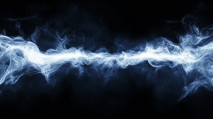 Poster - Luminescent blue wisps of smoke coil and twist in a captivating display, contrasting strikingly against the deep black background, evoking a sense of magic and wonder in the air