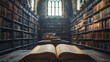 © Michal - An open book rests on a table in an ancient library