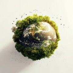 Poster - A Green Earth: Lush Forest Encircling the Globe with Birds Soaring Above, Symbolizing Harmony and Environmental Preservation.