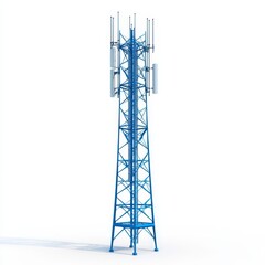 Poster - Blue Telecommunications Tower on White Background: 5G Infrastructure Connectivity