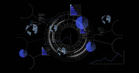 Poster - Image of data processing with scope scanning on black background