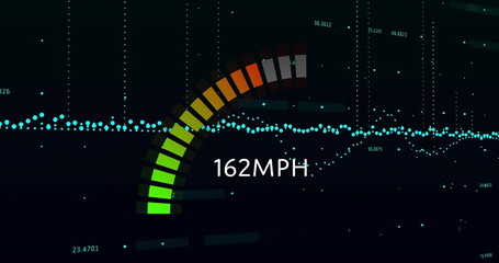 Poster - Image of speedometer and data processing over black background