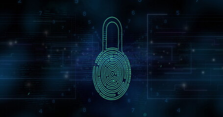 Poster - Image of light spots and padlock on black background