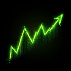 Leinwandbilder - Green Ascending Arrow: A Visual Representation of Positive Growth and Market Trends, Illuminated on a Dark Background.