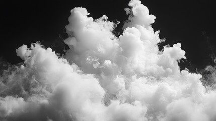 Poster - Soft, billowy clouds move gracefully in the sky, intertwining with shadows. Their fluffy forms contrast beautifully with the deep darkness surrounding them, evoking a sense of calm and wonder