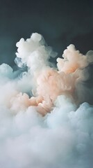 Poster - Soft clouds of pastel smoke swirl gracefully, merging shades of pink and white against a dark backdrop, evoking a sense of calm and serenity in the mind