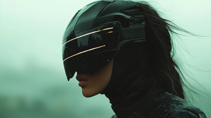 Poster - Digital art stock illustration featuring a young girl wearing futuristic black armor