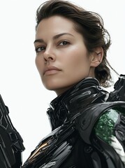Poster - the image features a 3d rendering of a cyborg girl positioned on a white backdrop