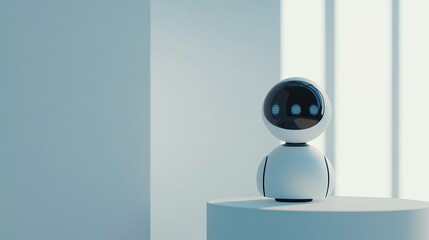 Poster - Modern White Robot Artificial Intelligence Digital Technology Futuristic Design Clean Minimalist Background Studio Shot Innovative Smart Device       