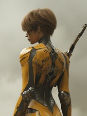 Poster - The character design features a woman from the future clad in tactical armor, holding a plasma gun and wearing a tactical helmet