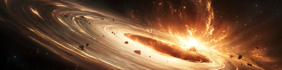 Poster - A cosmic black hole with swirling light and a clear area for text
