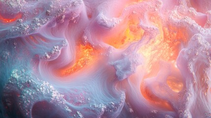 Poster - Vibrant hues of pink and orange swirl together in an enchanting display, resembling molten waves of color. This captivating composition evokes a sense of tranquility and wonder