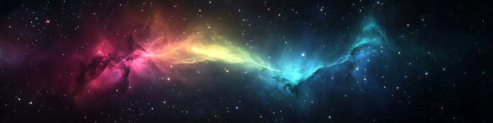 Poster - A dark, cosmic aurora with vibrant lights and a large text area