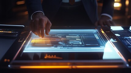 Poster - futuristic interface technology digital hand touch screen modern business data analysis innovation d