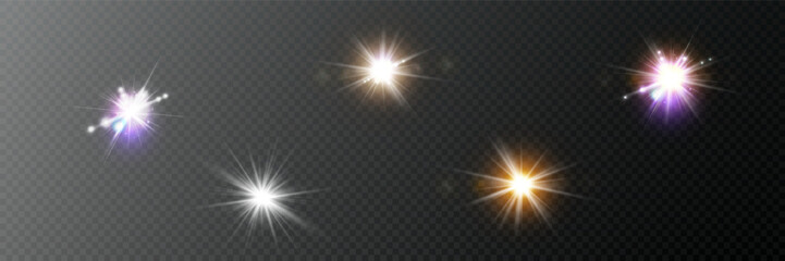 Wall Mural - vector light effects. set of white light lens effects on transparent background. transparent vector 