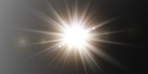 Wall Mural - bright sun shines with warm rays, vector illustration glow gold star on a transparent background. fl