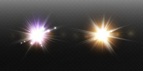 Wall Mural - vector light effects. set of white light lens effects on transparent background. transparent vector 