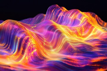 Poster - vibrant abstract landscape with flowing colors and dynamic light patterns at night