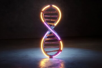 Poster - Glowing double helix structure illuminated in a dark space environment with vibrant lights