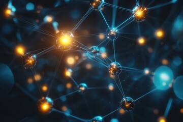 Leinwandbilder - Intricate network of glowing particles illustrating scientific concepts in a digital space