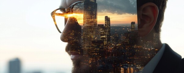 Poster - The concept of global business encompasses the Internet of Things, IoT, digital marketing, and E-commerce, where a man utilizes a mobile phone and laptop computer to connect with digital technology,
