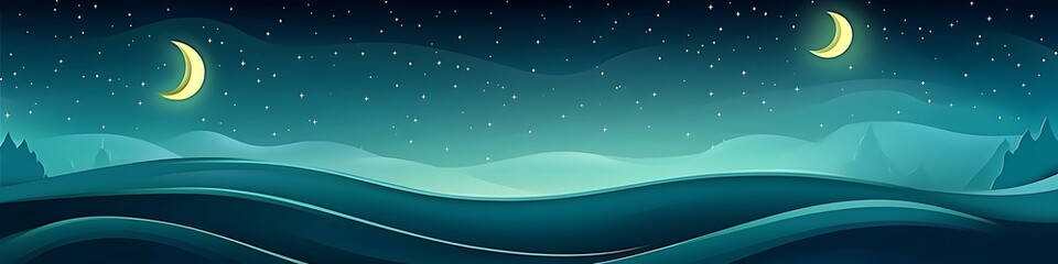 Poster - A dark, starry night with a glowing moon and a smooth area for text 