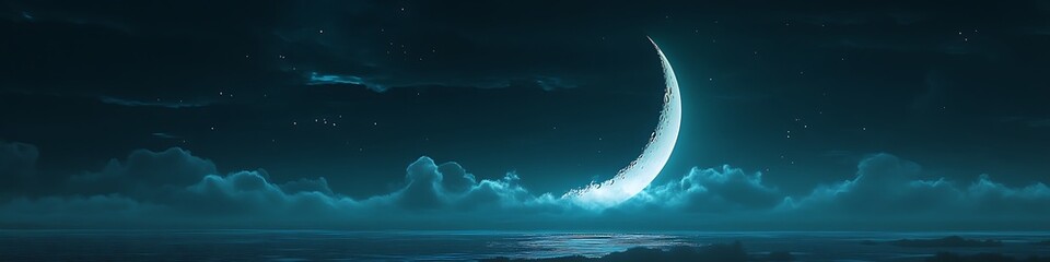 Poster - A dark, starry night with a glowing moon and a smooth area for text 