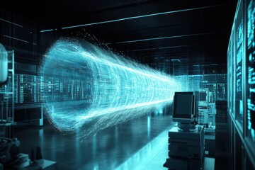 Poster - Futuristic energy portal in a high-tech laboratory setting