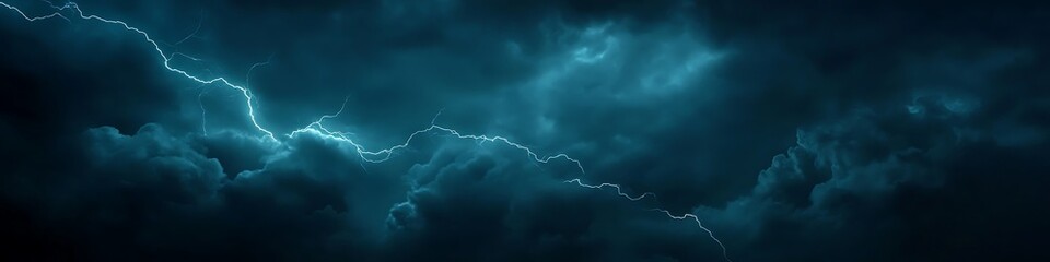 Poster - A dark, stormy night sky with lightning and a clear area for text