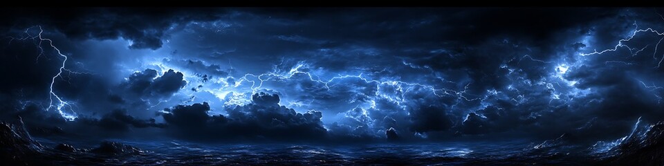 Poster - A dark, stormy night sky with lightning and a clear area for text