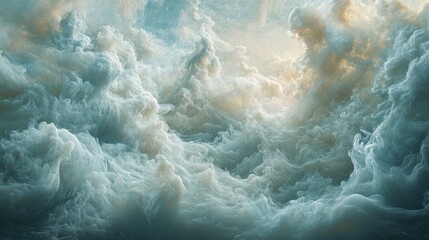 Poster - Vast, billowing clouds dominate the sky, illuminated by the warm hues of sunset. The interplay of light and shadow creates a dramatic and ethereal atmosphere, evoking a sense of wonder