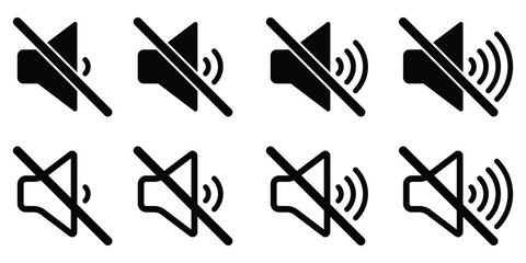 Poster - sound on off icons vector in line style . sound volume and mute icon. Volume allow and volume prohibit icon set. Sound and Mute. Volume icon set. EPS 10