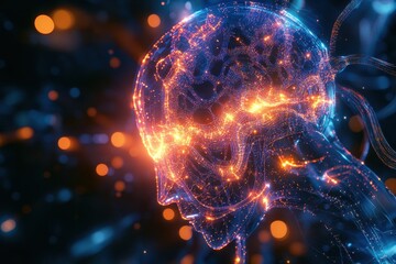 Poster - Digital representation of a human mind with flowing neural connections and glowing lights