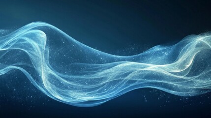 Poster - Soft ribbons of light swirl and flow in a captivating rhythm against a deep blue backdrop. The delicate particles shimmer and enhance the tranquil ambiance, inviting contemplation and wonder