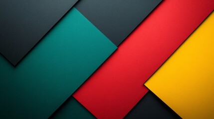 Aufkleber - Bold shapes of teal, red, yellow, and black paper overlap harmoniously. The dynamic arrangement invites creativity and inspires artistic expression