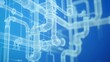 © maxximmm - Blueprints of pipes and pipes. Blueprints for plumbing connections in the pipes. A blue background with a generative ai. 'plans for pipes and tubing. Lifestyle '.