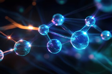 Poster - exploring the intricate world of molecules in a vibrant digital representation of science