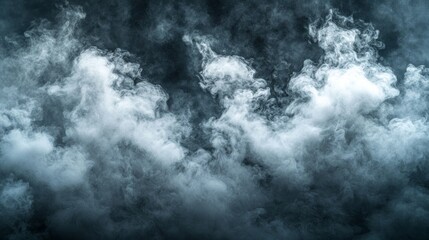 Poster - Mysterious clouds swirl and twist in a darkened expanse, blending shades of gray and white. Wisps of fog float effortlessly, evoking an otherworldly feeling of intrigue and wonder