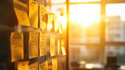 Poster - Bright Office Workspace with Sticky Notes and Sunlight