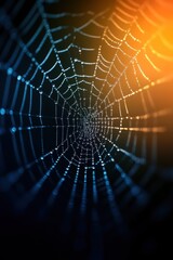 Wall Mural - Beautiful spider web in wild field with dew in morning in Spring.