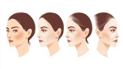 Aufkleber - Gradual skin aging process visualized with Botox treatment effects on wrinkles. Generative AI