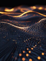 Poster - abstract technological backdrop with glowing waves and geometrical figures and empty space for your 