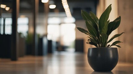 Poster - Modern Office Workspace with Potted Plant