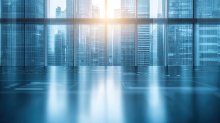 Poster - Modern Workspace with Natural Light and Urban Background