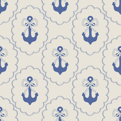 Anchor and rope's bows, Flirtatious vecror seamless pattern in retro vintage style for textile design, scrapbook paper, wallpaper package. Summer fishing aesthetic

