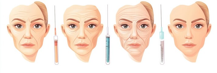 Aufkleber - Gradual aging of skin and how injectables can rejuvenate appearance and reduce wrinkles over time. Generative AI